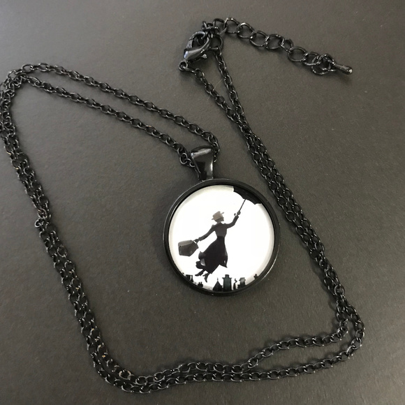 Mary Poppins Silhouette Black Bezel Necklace - Picture 2 of 5